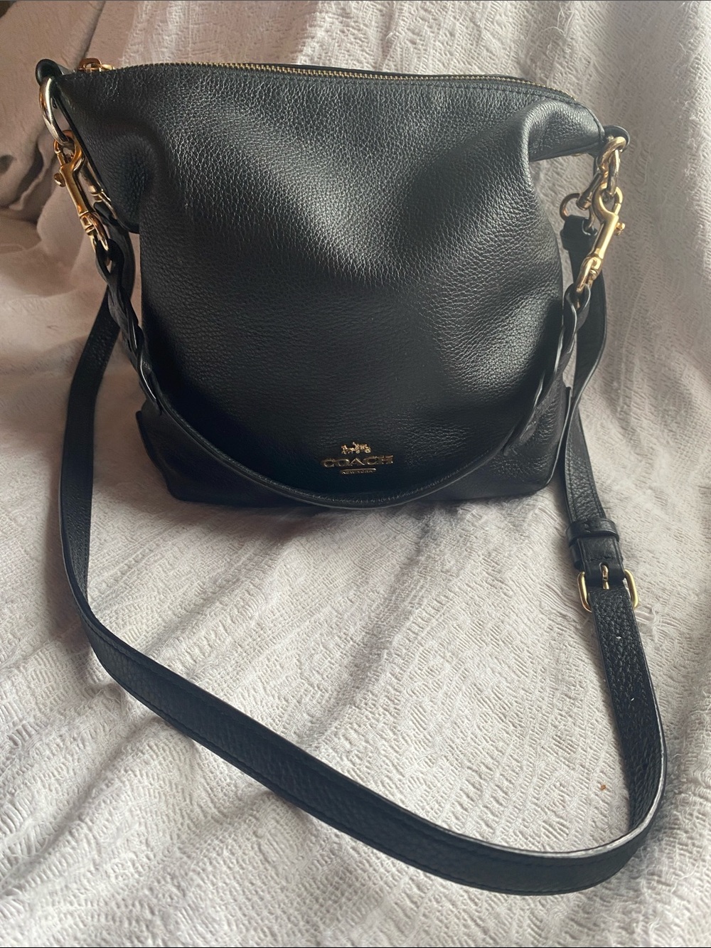 Coach Black Pebbled Leather Hobo Crossbody with Gold Hardware